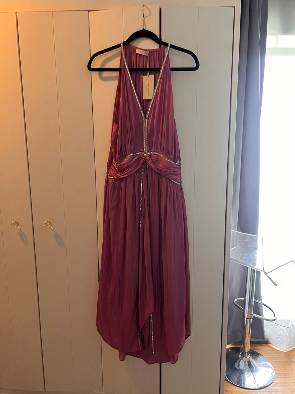 NWT! Ramy Brook Dusty Rose Melanie Dress with Silver/Sparkly Trim